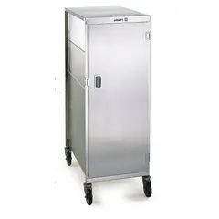 This LAKESIDE meal delivery cart is constructed of stainless steel with a silver finish. It features a non-pass-through design with one door and holds up to 16 trays. The cart is equipped with four swivel casters for maneuverability and is NSF certified. Suitable for transporting meals in institutional settings such as hospitals, schools, and hotels.
