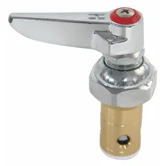 This lever faucet handle is constructed of brass with a chrome finish and includes a handle stem. Designed for use with hot water, it is compatible with T&S Brass fixtures. Typical applications include commercial kitchens, laboratories, and industrial wash stations requiring hot-water control.
