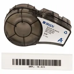 Thermal transfer continuous label roll cartridge, 21 ft length, 3/4 in width. Material: Cryogenic Autoclavable Polyester, Black on White. Compatible with BMP21-LAB printer series. Designed for vial and tube sizes from 2.0 to 50.0 mL, used for laboratory sample identification in biobanking, pharmaceutical, and research environments.