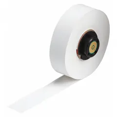 This continuous tag roll is made of white polypropylene with a matte finish, measuring 1/2 inch wide by 50 feet long. It is designed for outdoor use and is compatible with the BMP61 printer series. Typical applications include industrial labeling for asset identification, pipe marking, and safety signage in outdoor environments.