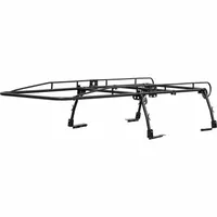 This ladder rack is constructed from black steel and measures 13 ft in length, 54.8 in in width, and 35.1 in in height. It has a maximum load capacity of 1000 lb. Suitable for transporting ladders, pipes, and long materials on pickup trucks or service bodies