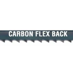 Carbon steel band saw blade with flex-back construction for curved cuts in wood. Blade width 1/4 in, thickness 0.03 in, length 7 ft 8-1/2 in. Suitable for general woodworking, cabinetry, and trim applications requiring tight-radius cuts.