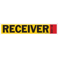 This receiver high adhesive pipe marker is designed for pipes with an outer diameter of 8 inches and larger. Made of vinyl with black text, it is intended for labeling ammonia piping in industrial settings such as refrigeration, chemical processing, and HVAC systems. The marker is supplied as a single unit with English text and no directional arrows.
