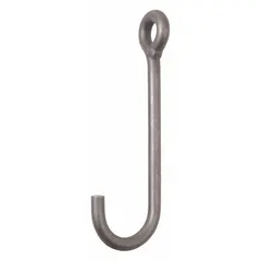 This low-profile j-hook is used for lifting and rigging in material handling applications. Constructed from alloy steel with a 1 in material thickness and an 80 hook grade, it has a 2,000 lb working load limit. The hook has a plain silver finish with no visual indicator markings.