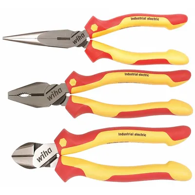 WIHA Insulated Plier Set, 3 Pliers, Deluxe Cushion Grip, Manual, 2-5 Range - Insulated Assorted Pliers Sets