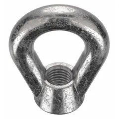 Stainless steel eye nut with plain oval shape, 3/4"-10 thread, 1-1/2" inside diameter, and 2-1/2" outside diameter. Used for lifting, rigging, and tie-down applications where a corrosion-resistant attachment point is required.