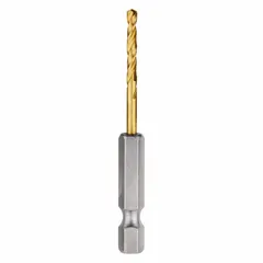 This 7/64" hex shank drill bit is impact rated for use with impact drivers. The TiN-coated HSS construction reduces friction and heat, while the 135° split point prevents walking for accurate starts. Suitable for drilling into metal, wood, and plastic. Sold as a 2-pack.