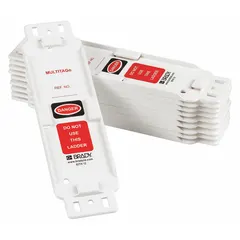 This plastic tag features a write-on surface and is printed with 'Do Not Remove' in English. It is used for lockout tagout procedures to clearly mark equipment that must remain tagged, such as ladders, to prevent unauthorized removal.