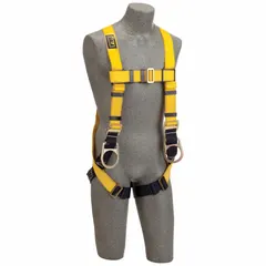Unisex vest harness for work positioning and fall protection. Features cam torso adjustment and mating-style buckles. Yellow color. Available in sizes L/M/XL.