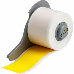 Continuous wraparound label roll for industrial identification and cable marking. Made of yellow matte polyimide, it withstands high temperatures and harsh environments. Designed for use with BMP71 printer series and requires M7-R4300 ribbon.