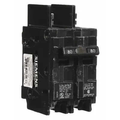 SIEMENS Miniature Circuit Breaker: 80 A Amps, 120/240V AC, 2 Poles - BQ & BQH Series, Bolt-On Siemens Miniature Circuit Breakers