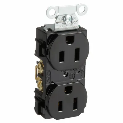 HUBBELL Receptacle: Duplex, 5-15, Black, 125V AC, 15 A, 2 Pole / 3 Wire (MPN BR15BLK) - General Purpose Receptacles