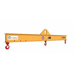 This adjustable steel lifting beam has a 48-inch overall length and a 4,000 lb working load limit. It is used to distribute load weight evenly across multiple lift points during overhead crane operations, preventing damage to long or unbalanced loads.