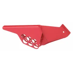 Wedge-type lockout device for quarter-turn handle ball valves. Accommodates pipe sizes from 1/4 in to 1 in. Used to secure valves in the closed position during maintenance as part of lockout/tagout procedures.
