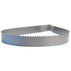 Bi-metal band saw blade for cutting carbon steel and structural steel. Features a variable cutting edge and 11 ft length. Suitable for structural shape-cutting in fabrication and metalworking.