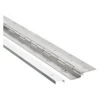 Half surface-mount piano hinge with a 7 ft leaf height and 1 3/4 in leaf width. Constructed from stainless steel for corrosion resistance. Screw-on type for secure attachment. Suitable for continuous support on doors, panels, and enclosures in industrial settings