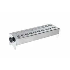 Stainless steel test tube attachment for HEIDOLPH Orbital Core (036130600) and Orbital Core 2000 (036130610) shakers. Holds test tubes from 17 to 20 mm diameter. Used for mixing samples in laboratory applications such as sample preparation and cell culture.