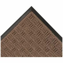 This heavy-duty outdoor scraper-dryer mat measures 3 ft x 4 ft with a 3/8 in thickness. Constructed from polypropylene and rubber in browns, it is designed to scrape dirt and absorb moisture from footwear in high-traffic entrances, helping maintain clean and safe floors in commercial or industrial facilities.