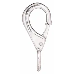 This eyelet spring snap features a solid gate and zinc construction. With a 1/2 in opening and 3 3/8 in overall length, it is suited for securing ropes, chains, or straps in non-lifting applications such as industrial, agricultural, or marine use. Not for lifting.
