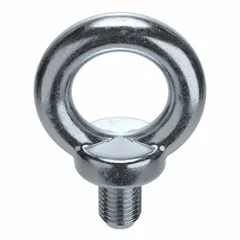 This steel eye bolt features a zinc-plated finish and a shoulder that provides a secure seating surface against the load, reducing bending stress during vertical lifting. With a 7/8"-9 thread size and 2 1/4 in thread length, it is used to attach slings, hooks, or cables for lifting heavy loads in industrial applications. Nut not included. Made in USA.