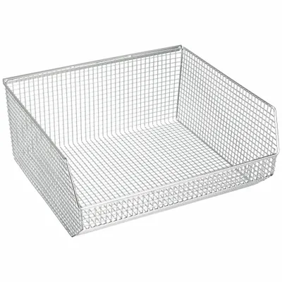 QUANTUM STORAGE SYSTEMS Hang and Stack Bin: 16 1/4 in x 14 1/2 in x 7 in, Silver - Vented Metal Wire-Mesh Bins