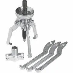 Reversible jaw puller with 6 ton pulling capacity, 4 in jaw reach, and 0.5 in jaw thickness. Suitable for removing gears, bearings, and pulleys in industrial maintenance applications.