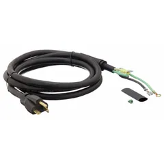 Power cord assembly for supplying electrical power to industrial equipment, machinery, control panels, and appliances. Overall width 14 in, overall height 2 1/2 in.