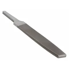 Rectangular straight double-cut file with bastard cut for rapid material removal on metal, wood, or plastic. Four cut edges enable versatile shaping and deburring in maintenance, fabrication, and repair tasks. Length without tang: 4 in, width: 7/16 in, thickness: 7/64 in.