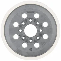 Round, extra soft rubber backing pad for power sanders. Features hook-and-loop attachment for sanding discs and 8 vacuum holes for dust extraction. Suitable for fine finishing on wood, metal, or painted surfaces.