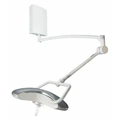 Wall-mount LED examination light delivering 45,000 lux at 1 meter with 4300K color temperature and 92 CRI. Operates on 120V AC, consumes 84 W. Suitable for clinical examination settings requiring bright, color-accurate illumination.