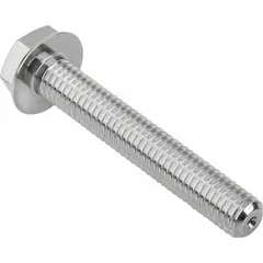 Fully threaded M4 hex head screw with flange, 8 mm length, made from Grade 316L stainless steel. Designed for applications requiring corrosion resistance and easy cleaning in industrial environments.