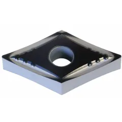 Diamond indexable turning insert for precision machining of non-ferrous materials, composites, and abrasive alloys. Used in turning, boring, and profiling operations. Available as DNMG432EUP and DNMG150408N-UP.
