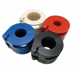 Color-coded coupler disconnect set for quick-disconnect pneumatic or fluid line connections. Includes four couplers in black, blue, red, and white to help identify different circuits or pressure ratings. Used in fleet and vehicle maintenance for system organization and repair.