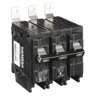 SIEMENS Miniature Circuit Breaker: 30 A Amps, 240V AC, 3 Poles - B Series, Bolt-On Siemens Miniature Circuit Breakers