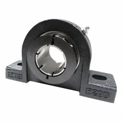 This pillow block ball bearing mounted unit features a cast iron housing with a concentric collar for secure shaft retention. Designed for general purpose applications, it supports rotating shafts in conveyors, fans, and material handling equipment. The unit has a 2 7/16 in bore and uses a 5/8 mounting bolt size, following the inch system of measurement.