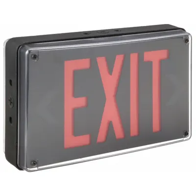 LITHONIA LIGHTING Exit Sign: Red, 2 Faces, Aluminum, Not Battery Powered, 8 1/2 in Overall Ht - Vandal-Resistant Exit Signs