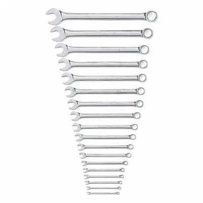GEARWRENCH Combination Wrench Set: Alloy Steel, Full Polish Chrome, 18 Tools - SAE 12-Point Combination Wrench Sets
