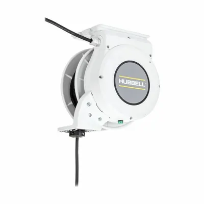 HUBBELL WIRING DEVICE-KELLEMS Extension Cord Reel: Ratchet Lock, 75 ft Cord Lg, 12 AWG, SJO - Motorized Hardwired Self-Retracting Cord Reels