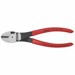 Straight, oval jaw diagonal-cutting pliers with 3/4 in jaw length and 1 1/8 in jaw width. Manually operated, cuts music wire. Non-slip grip included. Suitable for cutting tasks in maintenance, electrical, and fabrication work.