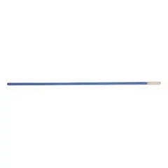 Cleanroom swab with a pointed, flexible foam tip and polypropylene handle. Designed to fit standard fiber optic apertures for precision cleaning. Overall length 7 in, tip length 9/16 in, tip width 1/16 in, handle length 5 3/4 in. Supplied in a pack of 50.