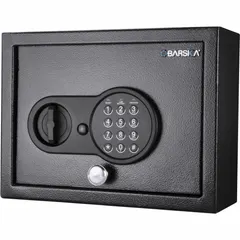 This wall-recessed security safe is constructed of steel and offers 0.15 cu ft of storage capacity. It measures 4 1/2 inches high by 12 inches wide by 9 inches deep and is designed to fit between standard wall studs for discreet installation. The safe features a digital combination lock and two locking bolts for basic security. It is not fire rated, making it suitable for theft deterrence of small valuables, documents, or cash.