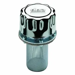 This filter breather vent from ELESA features a steel body and flanged mounting with three 40 mm diameter bolt holes. It is designed for venting hydraulic reservoirs, gearboxes, and fluid power systems, filtering airborne contaminants to maintain oil cleanliness.