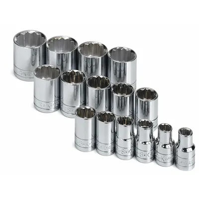 SK PROFESSIONAL TOOLS Socket Set: 1/2 in Drive, 15 Piece, 12-Point, SAE - SAE & Metric Socket Sets
