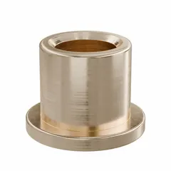 This flanged sleeve bearing is made from SAE 841 bronze and is self-lubricating for general-purpose use. It has a 1/4 in bore, 3/8 in OD, and 3/8 in length, with an operating temperature range of -35°F to 300°F. The flange simplifies axial location in applications such as industrial machinery, conveyors, and pumps. Sold in a pack of 10.