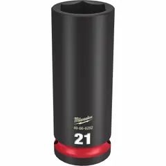 This 1/2" drive impact socket features a 21 mm metric, 6-point, deep design with a friction retention system. The black phosphate finish provides corrosion resistance. Suitable for high-torque fastening applications in automotive, construction, and industrial maintenance.