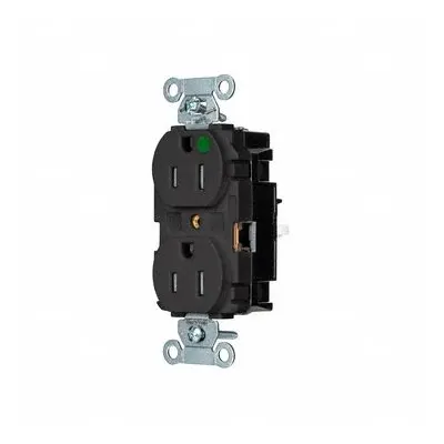 HUBBELL Receptacle: Hospital Grade, Duplex, 5-15R, Black, 125V AC, 15 A - General Purpose Receptacles