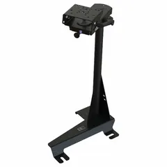 This pedestal computer mount secures a tablet in a passenger vehicle. It mounts to the passenger seat and includes an upper pole. The mount is finished in black and is backed by a Limited Lifetime Warranty.