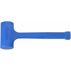 This dead blow hammer has a 4 lb head weight, 2-5/8 in hammer face diameter, and 14 in overall length. The PVC over steel handle provides a secure grip. It is used for striking surfaces without rebound or marring, suitable for assembly, metalworking, and woodworking tasks.
