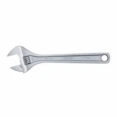 General purpose adjustable wrench with chrome finish. Overall length of 12 1/8 inches and jaw capacity of 1 19/32 inches. Used for tightening or loosening nuts and bolts in industrial maintenance, machining, and mechanical applications.