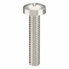 Pan head machine screws with M4x0.70 thread, 20 mm length, made of 316 stainless steel with a plain finish. Feature a #2 Phillips drive. Supplied in a 50-piece pack. Used for general fastening applications where a low-profile head is needed.